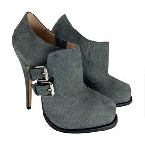 Vivienne Westwood Suede Buckle Heeled Gray Ankle Bootie